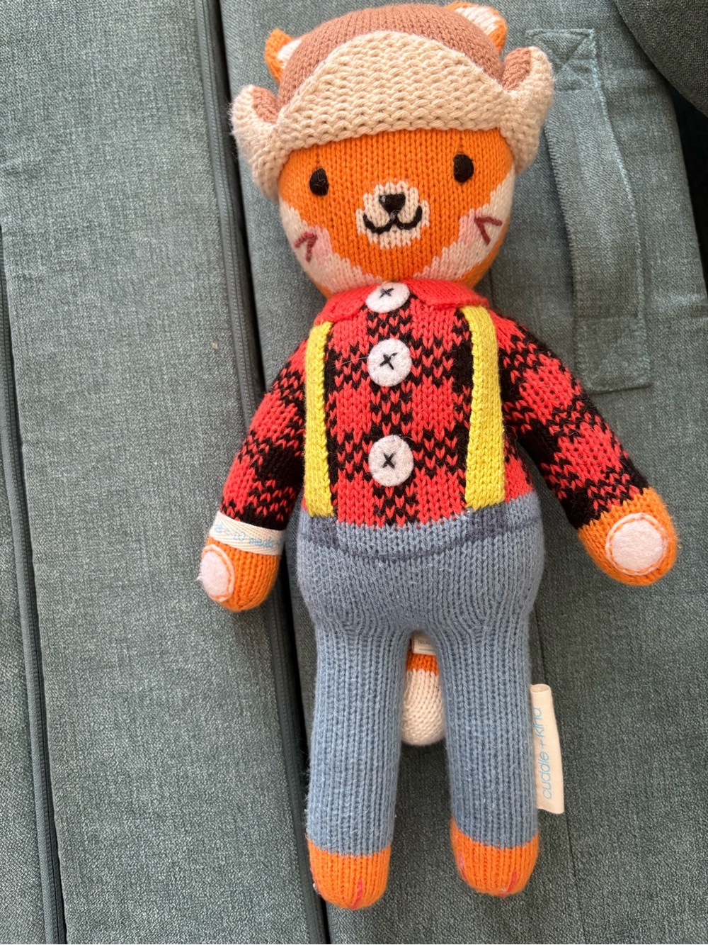Wyatt theFox Plush with Red Plaid Sweater and Yellow Suspenders. Sold out online
